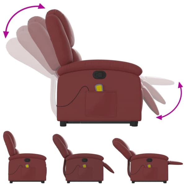 Massagefåtölj med uppresningshjälp vinröd konstläder