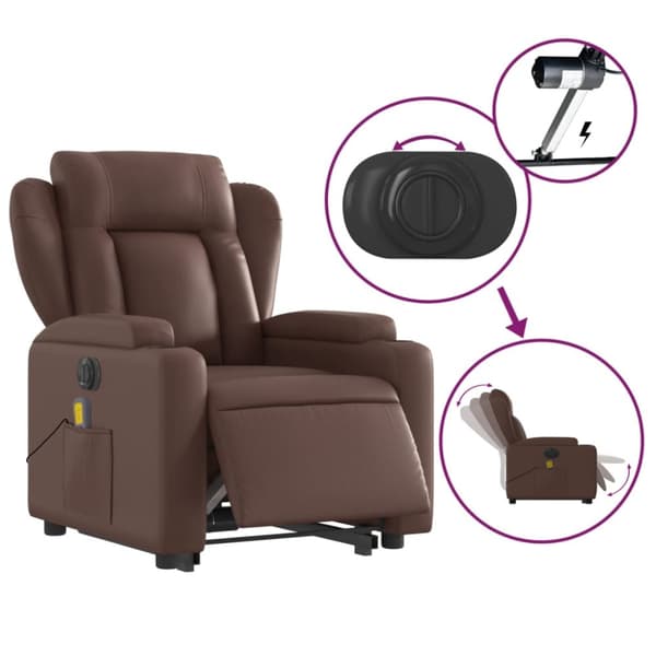 Massagefåtölj med uppresningshjälp brun konstläder