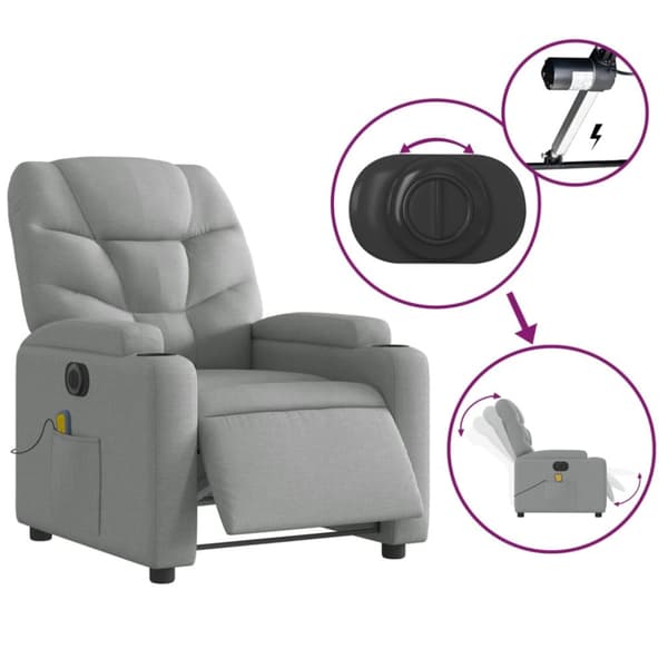 Elektrisk massagefåtölj ljusgrå tyg