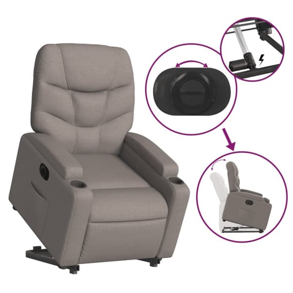 Elektrisk reclinerfåtölj med uppresningshjälp taupe tyg