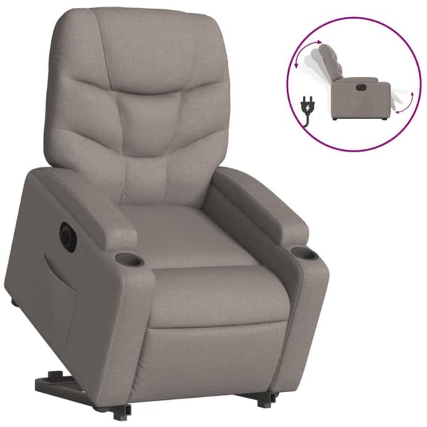 Elektrisk reclinerfåtölj med uppresningshjälp taupe tyg