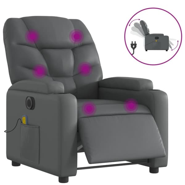 Elektrisk massagefåtölj grå konstläder