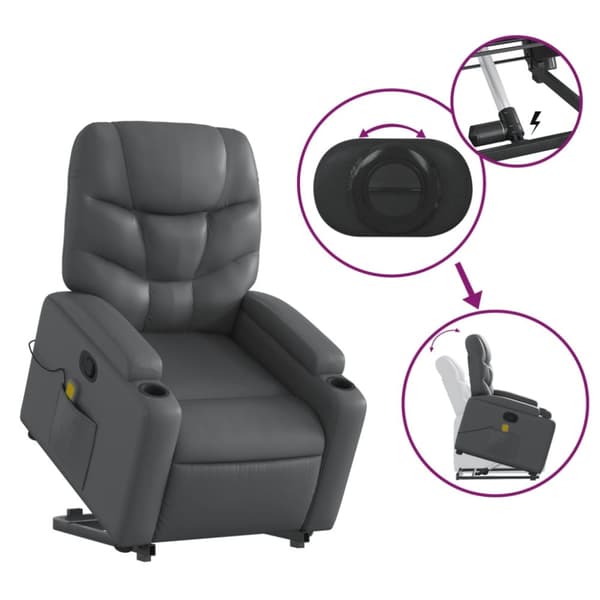 Massagefåtölj med uppresningshjälp Grå konstläder