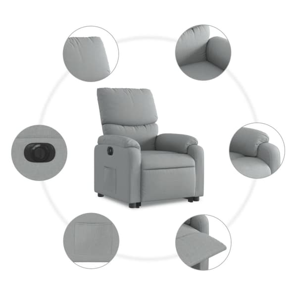 Elektrisk reclinerfåtölj med uppresningshjälp ljusgrå tyg