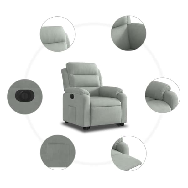 Elektrisk reclinerfåtölj med uppresningshjälp ljusgrå sammet