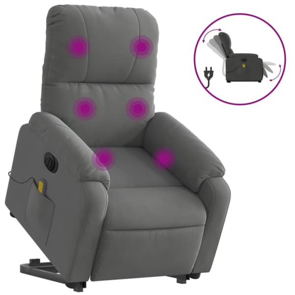 massagestol med løftefunktion mikrofiberstof mørkegrå