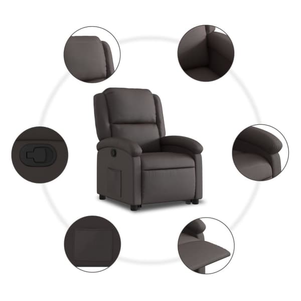 Reclinerfåtölj med uppresningshjälp mörkbrun äkta läder