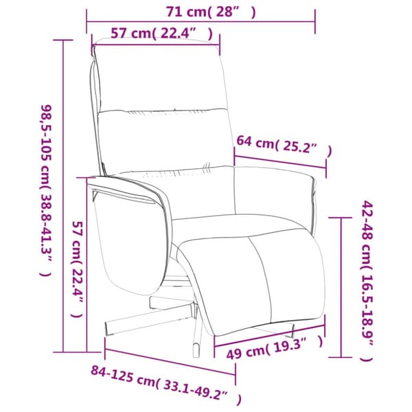 Reclinerfåtölj med fotstöd ljusgrå tyg