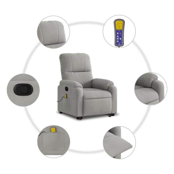 massagestol med løftefunktion mikrofiberstof lysegrå
