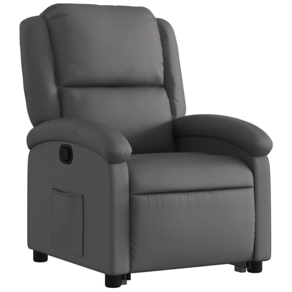 Reclinerfåtölj med uppresningshjälp grå äkta läder