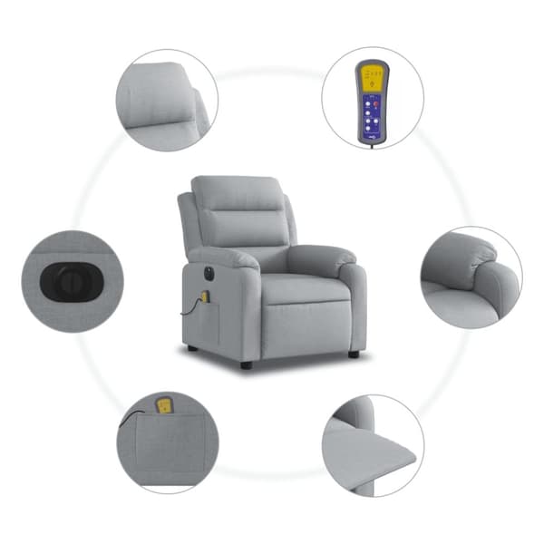 Elektrisk massagefåtölj ljusgrå tyg