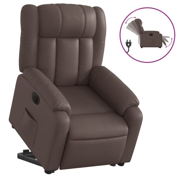 Reclinerfåtölj med uppresningshjälp brun konstläder