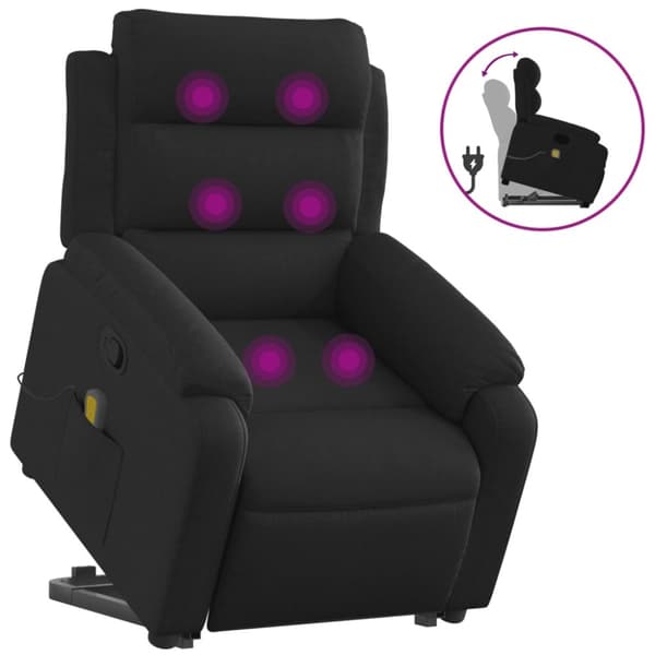 Massagefåtölj med uppresningshjälp svart tyg