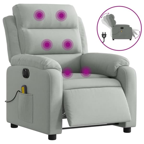 Elektrisk massagefåtölj ljusgrå sammet