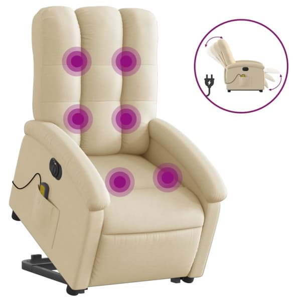 Elektrisk massagefåtölj med uppresningshjälp gräddvit tyg