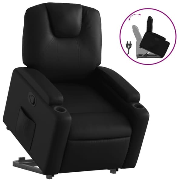 Reclinerfåtölj med uppresningshjälp svart konstläder