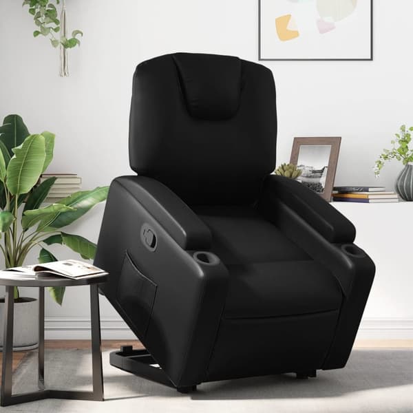 Reclinerfåtölj med uppresningshjälp svart konstläder
