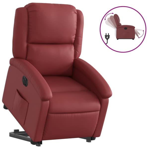 Reclinerfåtölj med uppresningshjälp vinröd konstläder