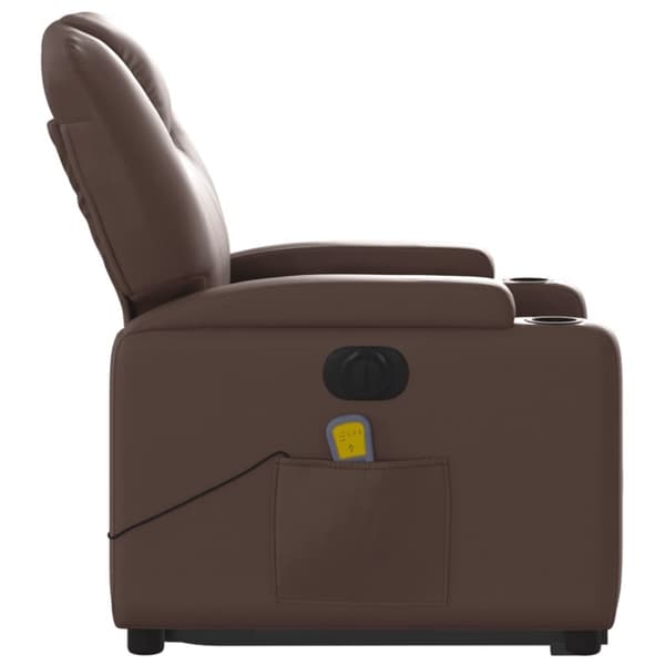 Massagefåtölj med uppresningshjälp brun konstläder