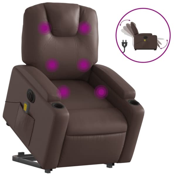Massagefåtölj med uppresningshjälp brun konstläder