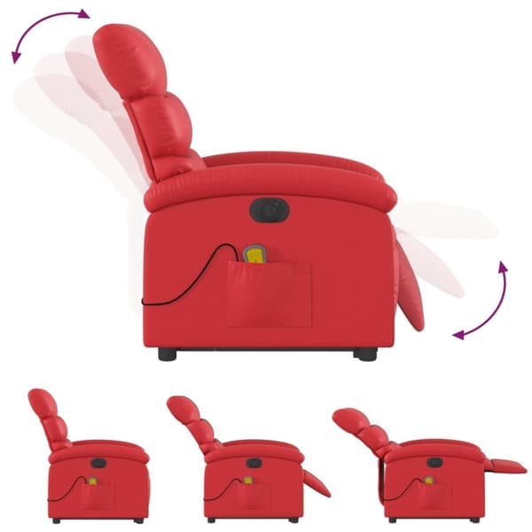 Massagefåtölj med uppresningshjälp röd konstläder