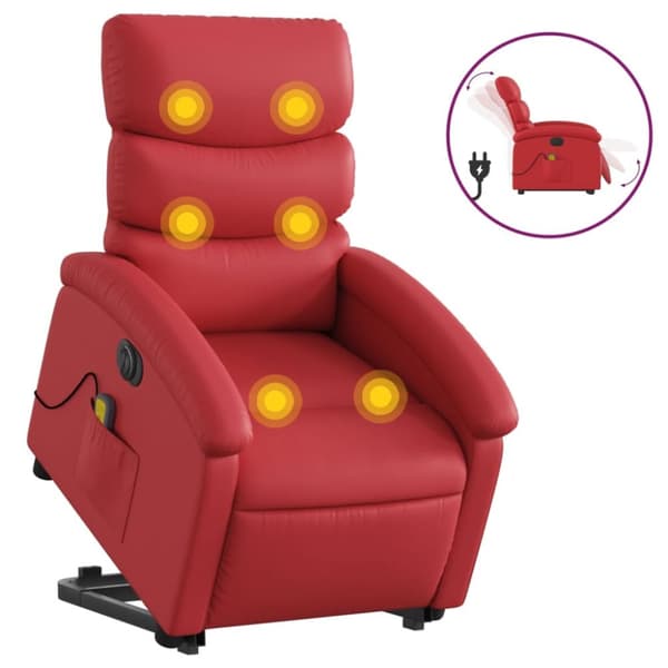 Massagefåtölj med uppresningshjälp röd konstläder