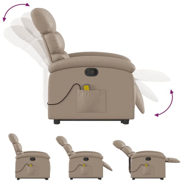 Massagefåtölj med uppresningshjälp cappuccino konstläder