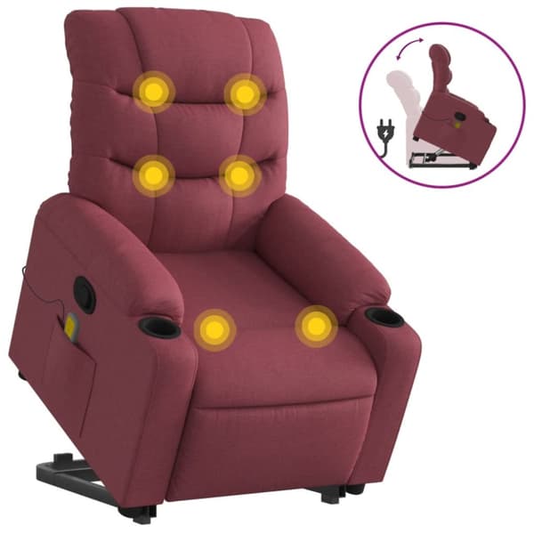 Massagefåtölj med uppresningshjälp vinröd tyg