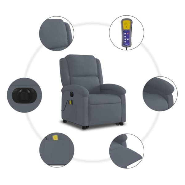 massagestol med løftefunktion velour mørkegrå
