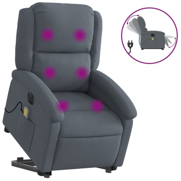 massagestol med løftefunktion velour mørkegrå