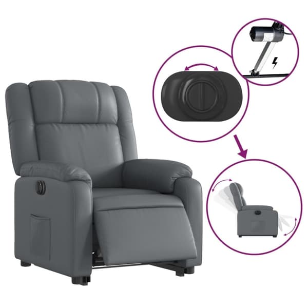 Reclinerfåtölj med uppresningshjälp grå konstläder
