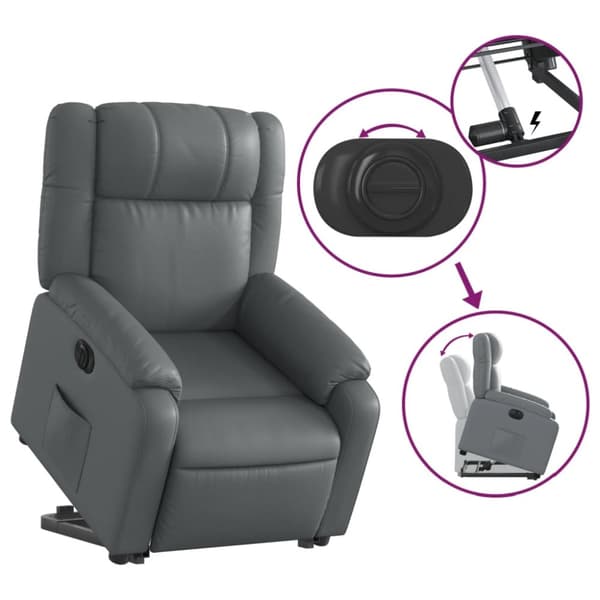 Reclinerfåtölj med uppresningshjälp grå konstläder
