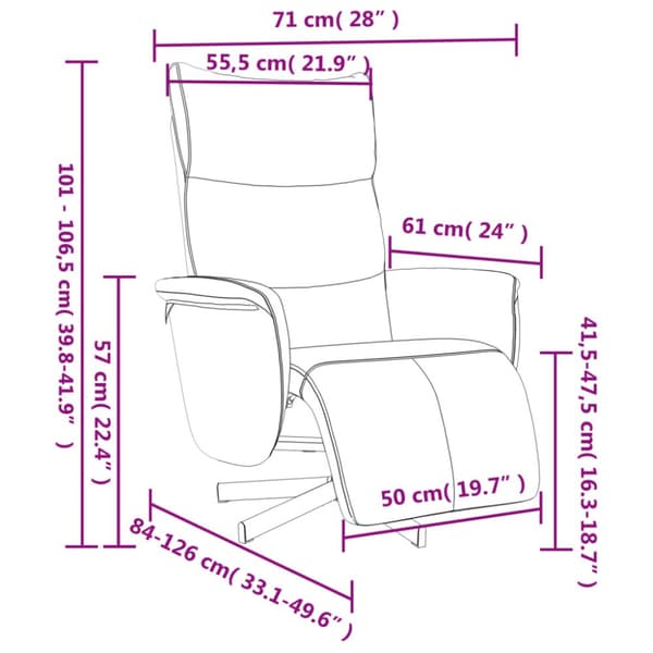 Reclinerfåtölj med fotstöd gräddvit konstläder
