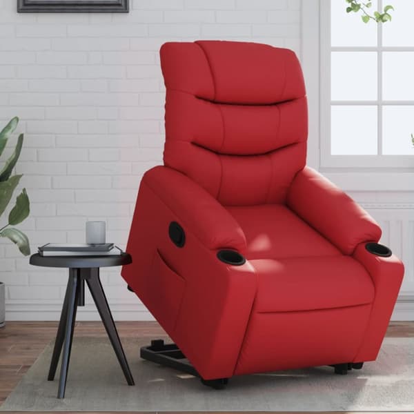 Reclinerfåtölj med uppresningshjälp röd konstläder