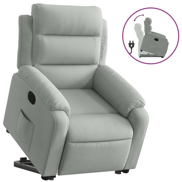 Reclinerfåtölj med uppresningshjälp ljusgrå sammet