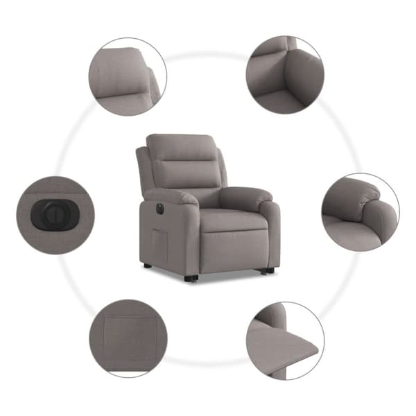 Elektrisk reclinerfåtölj med uppresningshjälp taupe tyg