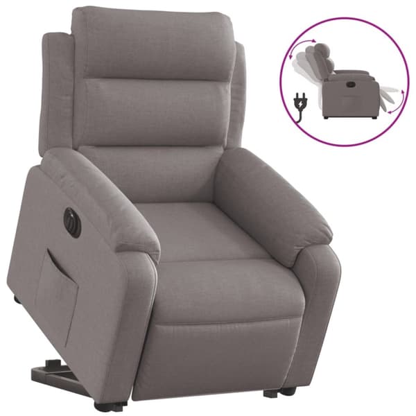 Elektrisk reclinerfåtölj med uppresningshjälp taupe tyg