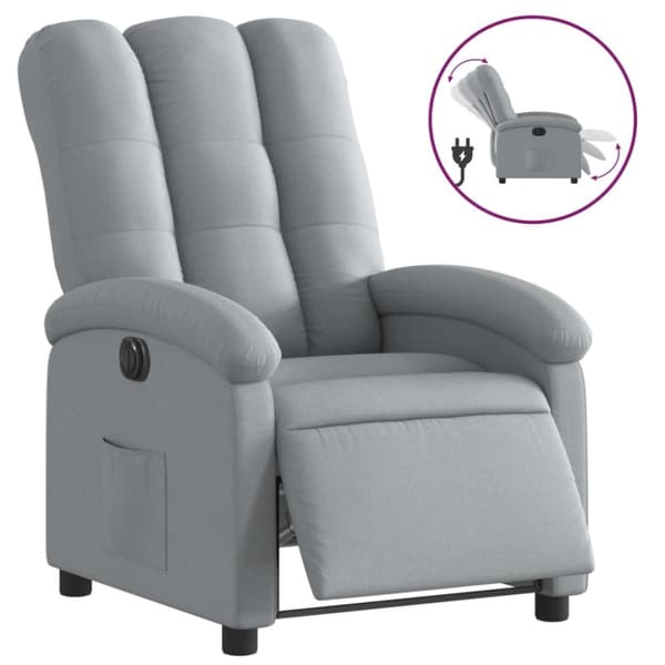 Elektrisk reclinerfåtölj ljusgrå tyg