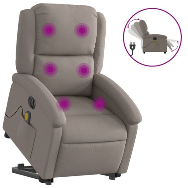Elektrisk massagefåtölj med uppresningshjälp taupe tyg