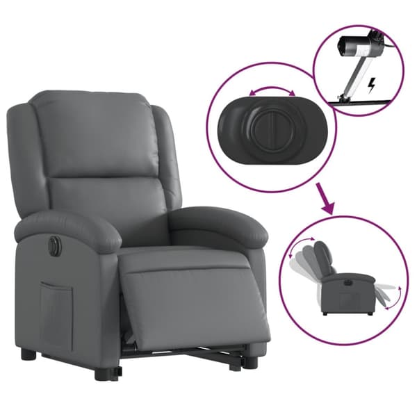 Reclinerfåtölj med uppresningshjälp grå konstläder