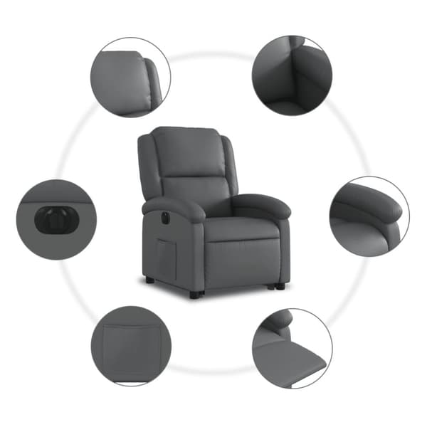 Reclinerfåtölj med uppresningshjälp grå konstläder