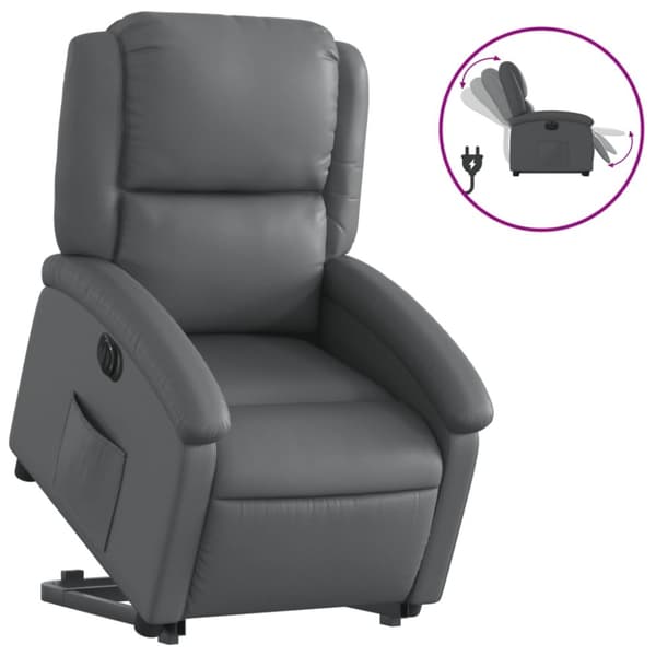 Reclinerfåtölj med uppresningshjälp grå konstläder