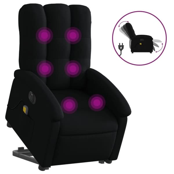 Elektrisk massagefåtölj med uppresningshjälp svart tyg