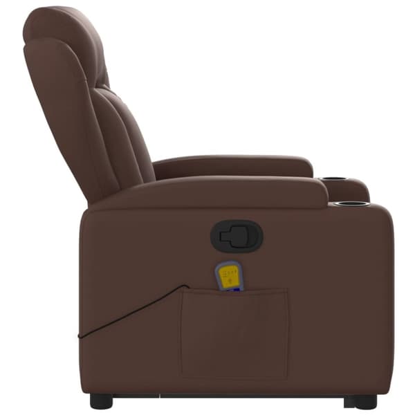 Massagefåtölj med uppresningshjälp brun konstläder