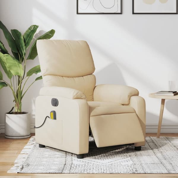 Elektrisk massagefåtölj gräddvit tyg