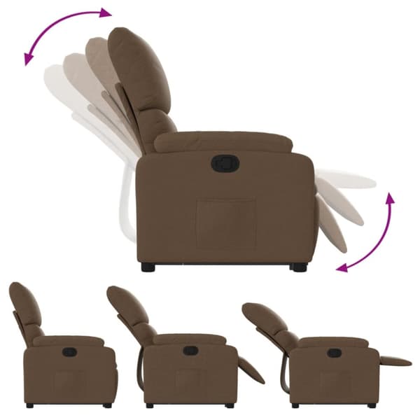 Reclinerfåtölj med uppresningshjälp brun tyg