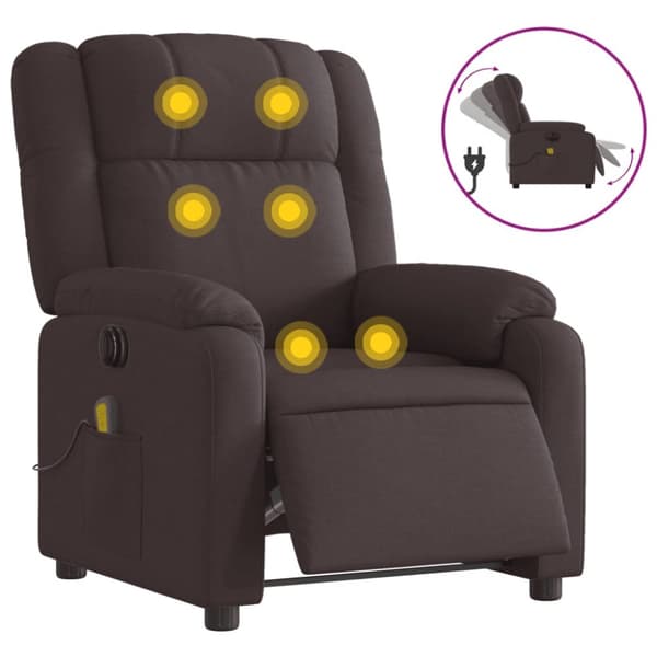 Elektrisk massagefåtölj mörkbrun tyg