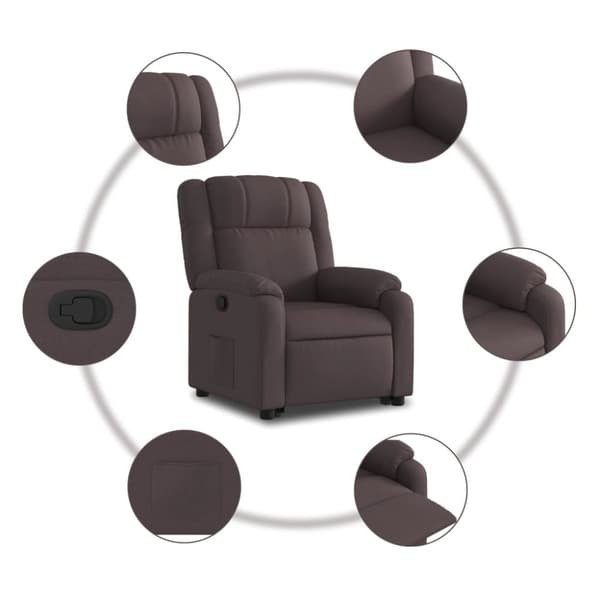 Reclinerfåtölj med uppresningshjälp mörkbrun tyg