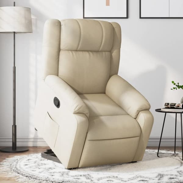 Reclinerfåtölj med uppresningshjälp gräddvit tyg