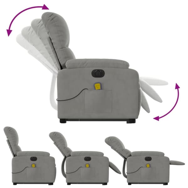 massagestol med løftefunktion mikrofiberstof lysegrå